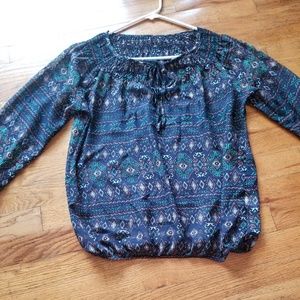 See-through Blue Blouse with pattern
